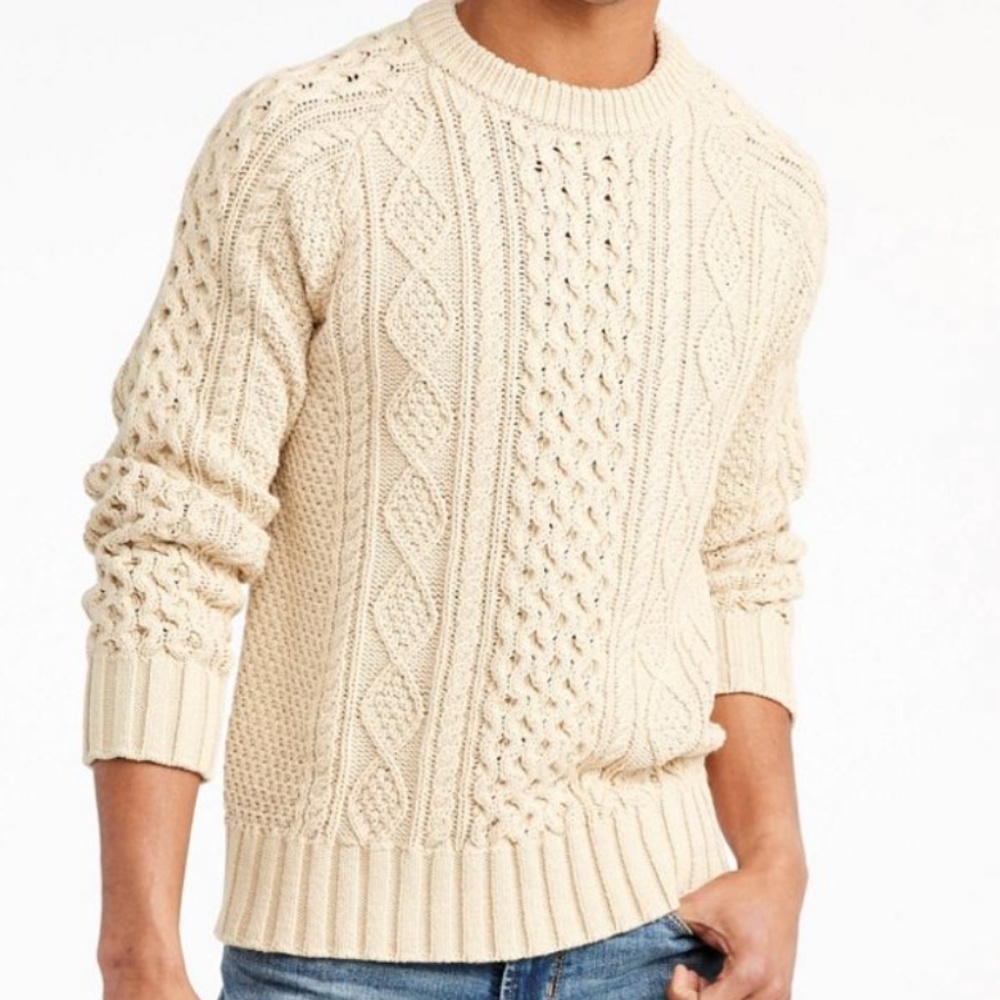 LL Bean Signature Fisherman Crewneck Sweater Men's - Beige / Tan - Medium